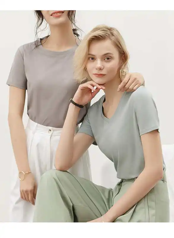 

women's summer breathable white T-shirt Korean casual V-neck GREY