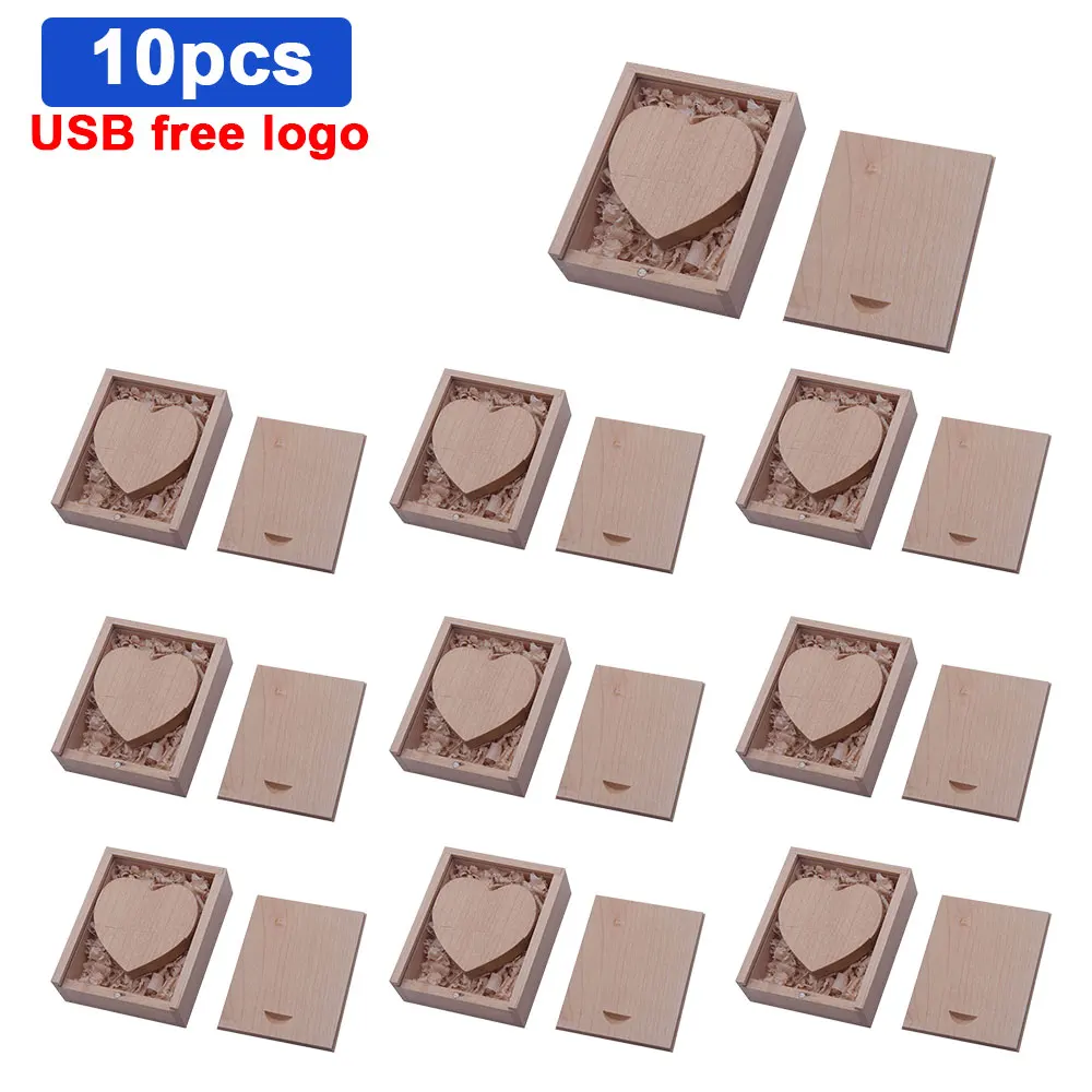 

10pcs/lot wooden Heart USB Flash Drive2.0 Pendrive 64GB 32GB 16GB 8GB U Disk photography wedding gifts cle usb free custom logo