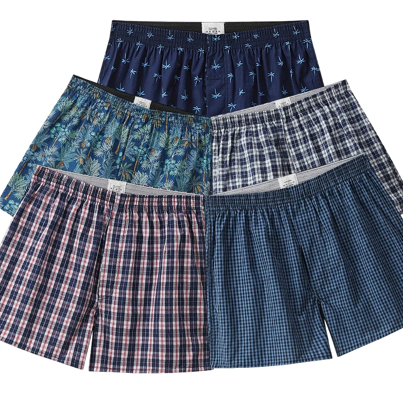 5Pcs/Lot Men Underwear Boxers Shorts Casual Cotton Sleep Underpants Quality Plaid Loose Comfortable Homewear Striped Arrow Panty