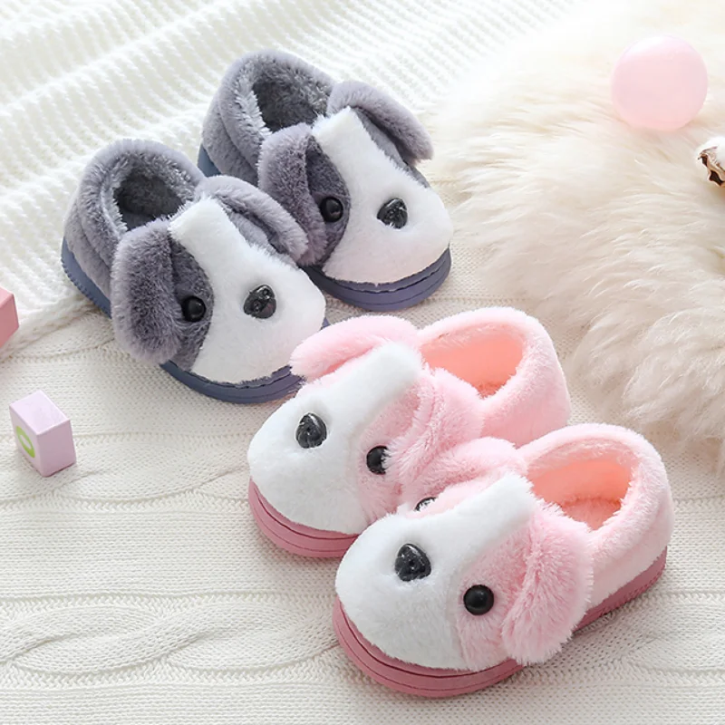 Parent-child Winter Padded Plush Warm Home Soft Sole Non-slip Cotton Slippers Boys Girls Baby Cotton Slippers Toddlers Cute