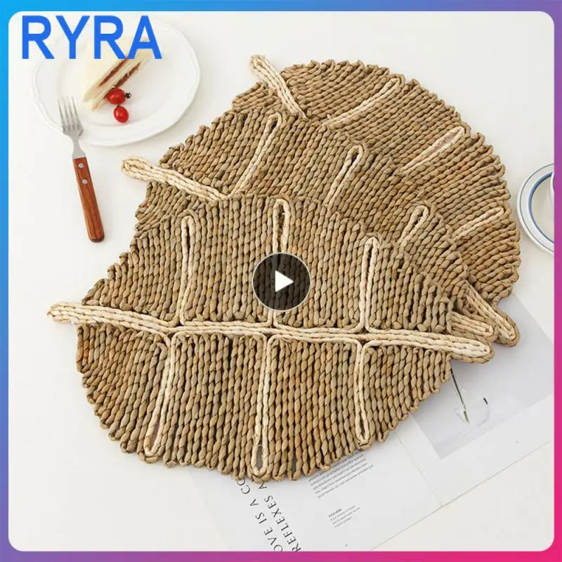 

Plant Decor Placemat Creative Heat-insulated Insulation Pad Cattail Leaf Mat Coaster Pad Tableware Mat Durable Dinnerware Pad
