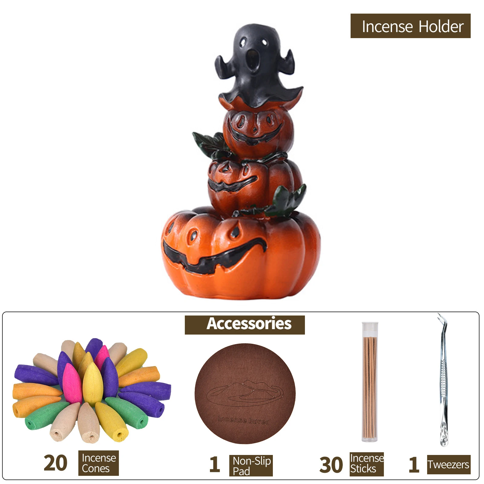 

Курильница в виде тыквы с обратным потоком, Креативные украшения на Хэллоуин, украшения ручной работы «Водопад»