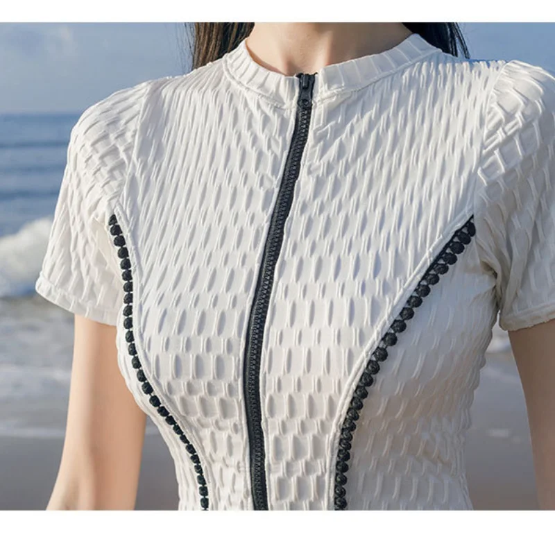 Женский Белый пузырьковый купальник с коротким рукавом и топом сексуальный