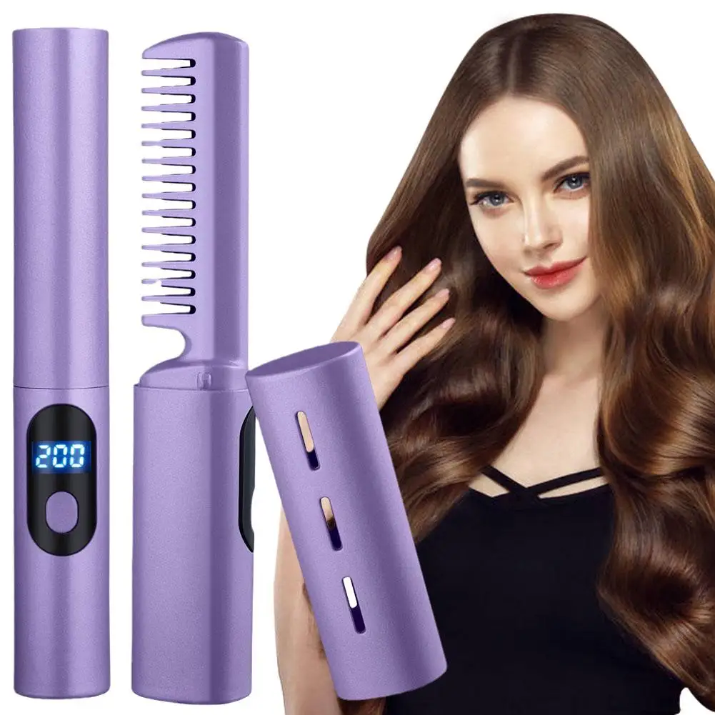

2 In 1 Lazy Straightener Hair Hot Comb Portable Mini USB Hair Styling Tools Heating Fast Rechargeable Hair Straightener F3C1