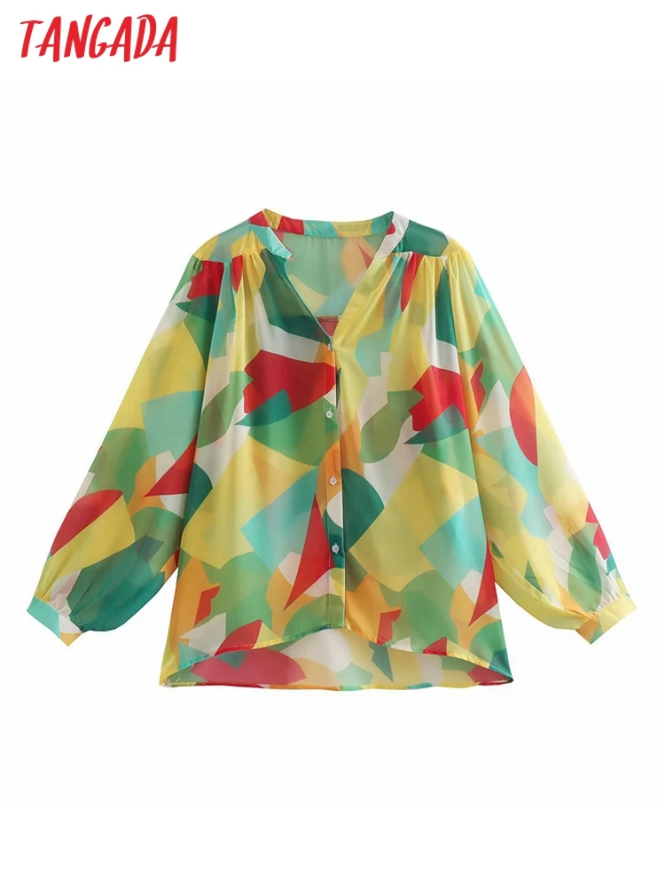 

Шифоновая Блузка с длинным рукавом и принтом, в стиле оверсайз