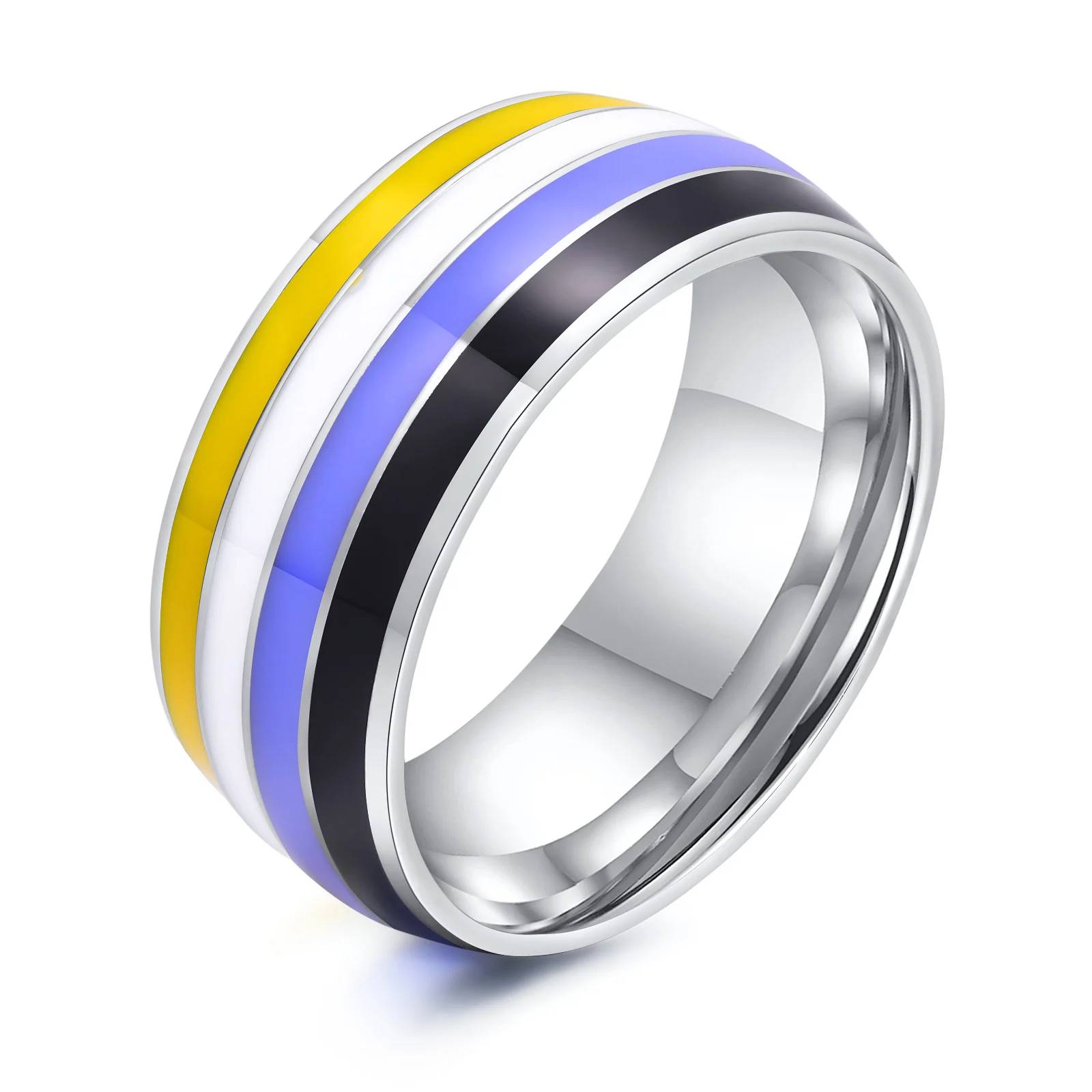 

New In Fashion Jewelry Stainless Steel Full Gloss Epoxy Rainbow Ring for Women,Anti Allergy Minimalist Metal Rings Gift To Her