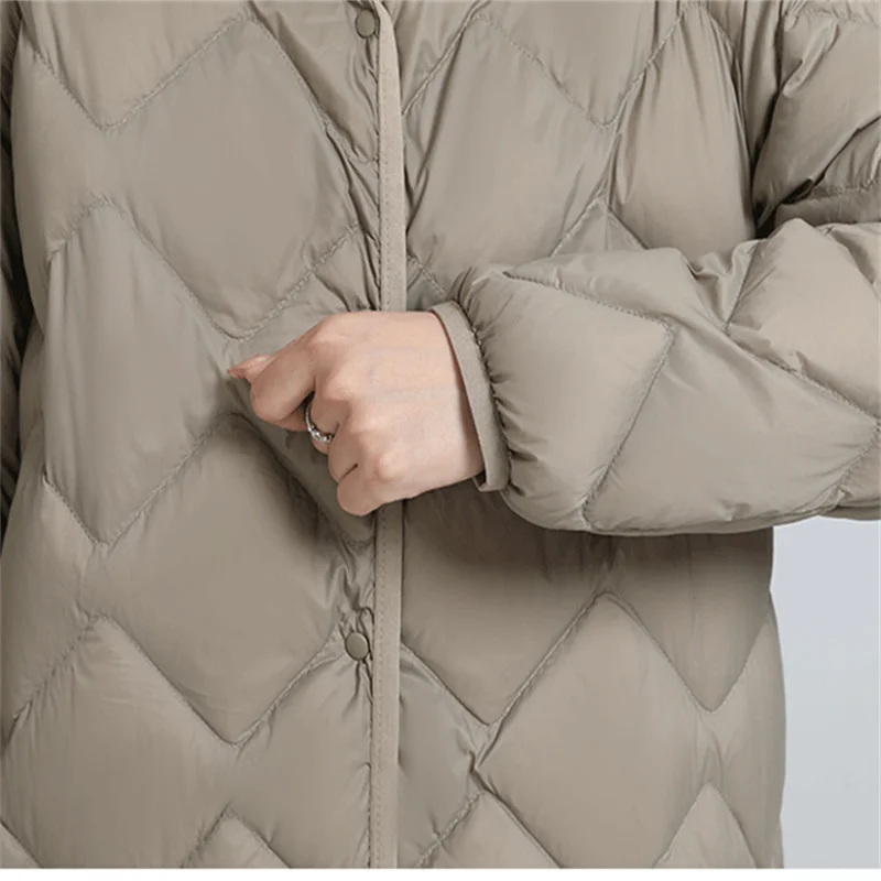 Зимняя ромбовидная сетчатая куртка большого размера с V-образным вырезом женское