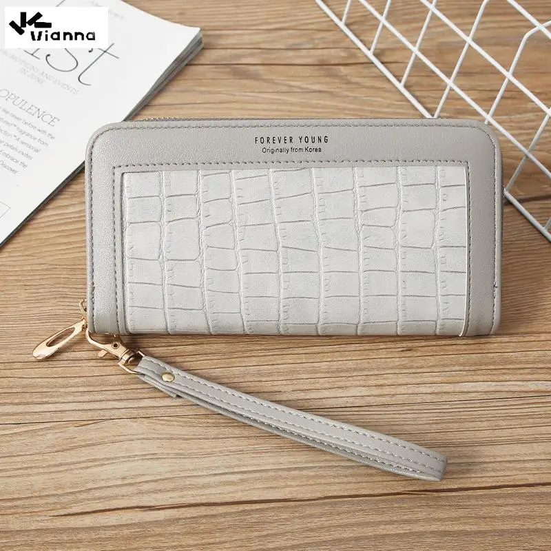 vianna 2022 alligator wallet for women zipper long wallet with handle strap design clutch bags coin purses card holder money bag free global shipping