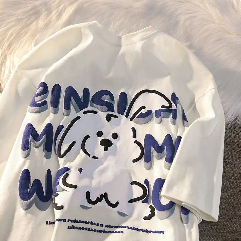 

T-shirt Womens Rabbit Alphabet Print oversized Short-sleeved O-neck Harajuku Design Summer Y2k Top Kawaii Cute Female T-shirt