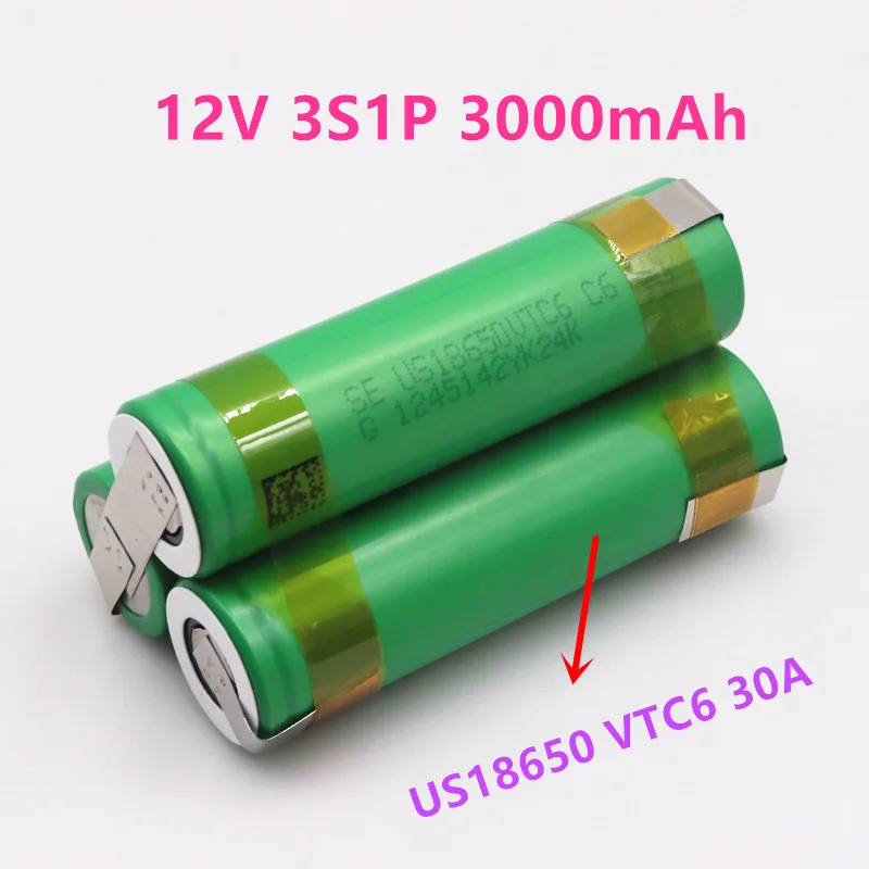 

12V US18650 VTC6 battery 3000mAh 30amps for 12.6v screwdriver battery weld soldering strip 3S1P 12.6v battery pack (customize)
