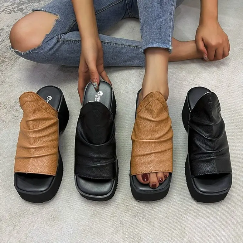 

Shoes for Women 2023 Fashion Fish Mouth Shoes Women's Slippers Summer Solid Color Hot Sale Platform Slippers Women Zapatos New