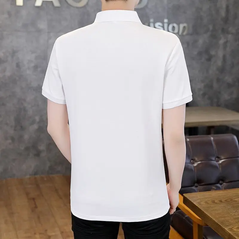 Fashion Light Luxury All-Match Triangle Pattern Print Short sleeve T-shirt Casual Lapel Polo Shirt plus Size Plus size Men