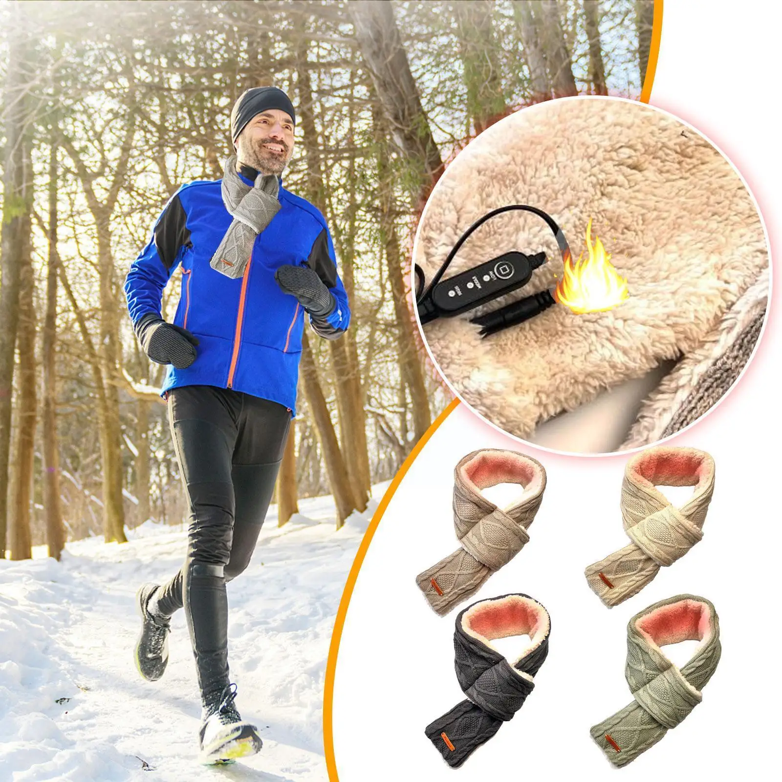 

Зимний шарф с USB-подогревом, 5 В, 3 уровня, Регулируемый шарф с электрическим подогревом, шейный теплый вязаный шарф для активного отдыха, велоспорта, кемпинга R5X6