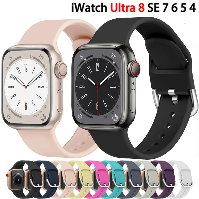 

Silicone Strap for Apple Watch Band 42mm 44mm 45mm 40mm 49mm 41mm 38mm Sport Bracelet Correa Iwatch Series 8 Ultra 7 Se 3 5 4 6