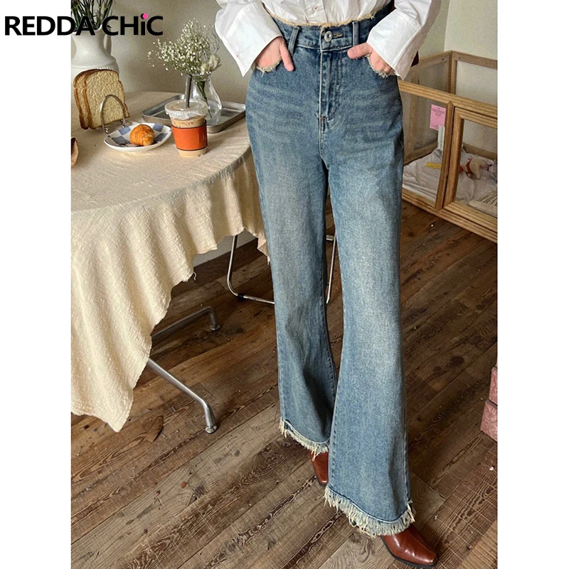 

REDDACHiC 90s Vintage Mom Jeans Baggy Korean Style Wide Leg Casual Pants for Women Raw Hem High Waist Loose Trousers Streetwear