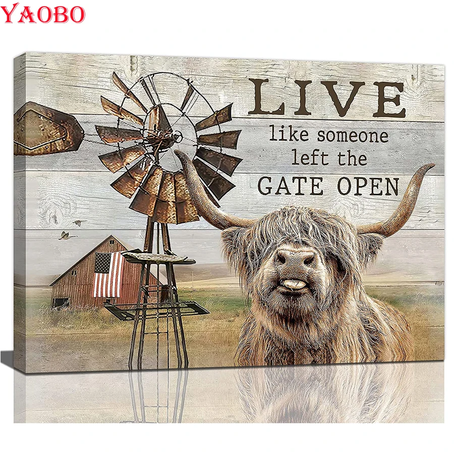 

Highland Cow Wall Art Farm Cow Diy Diamond Painting Full Diamond Mosaic 5d Diamond Embroidery Cross Stitch Kit Home Decor