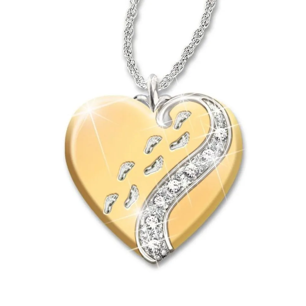 

Exquisite Fashion Heart Footprints In Sand Crystal Necklace for Women Cubic Zirconia Pendant Perfume Women Valentines Day Gift