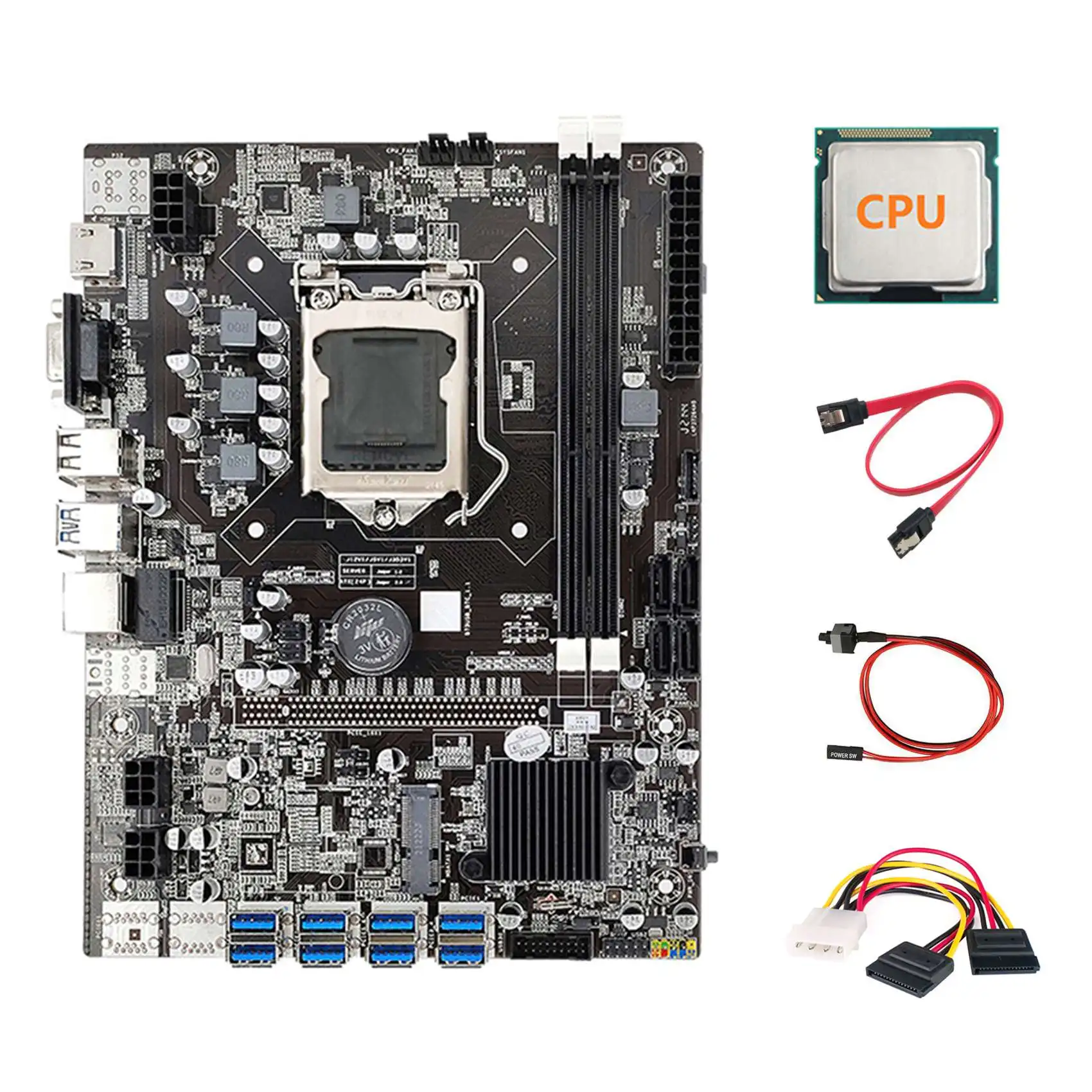 

B75 ETH Mining Motherboard 8XPCIE to USB+CPU+4PIN to SATA Cable+SATA Cable+Switch Cable LGA1155 B75 Miner Motherboard