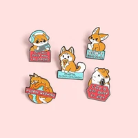2pcs cute cartoon creative animal pin accessories enamel high grade corgi fox squirrel backpack collar fashion brooch lapel pin