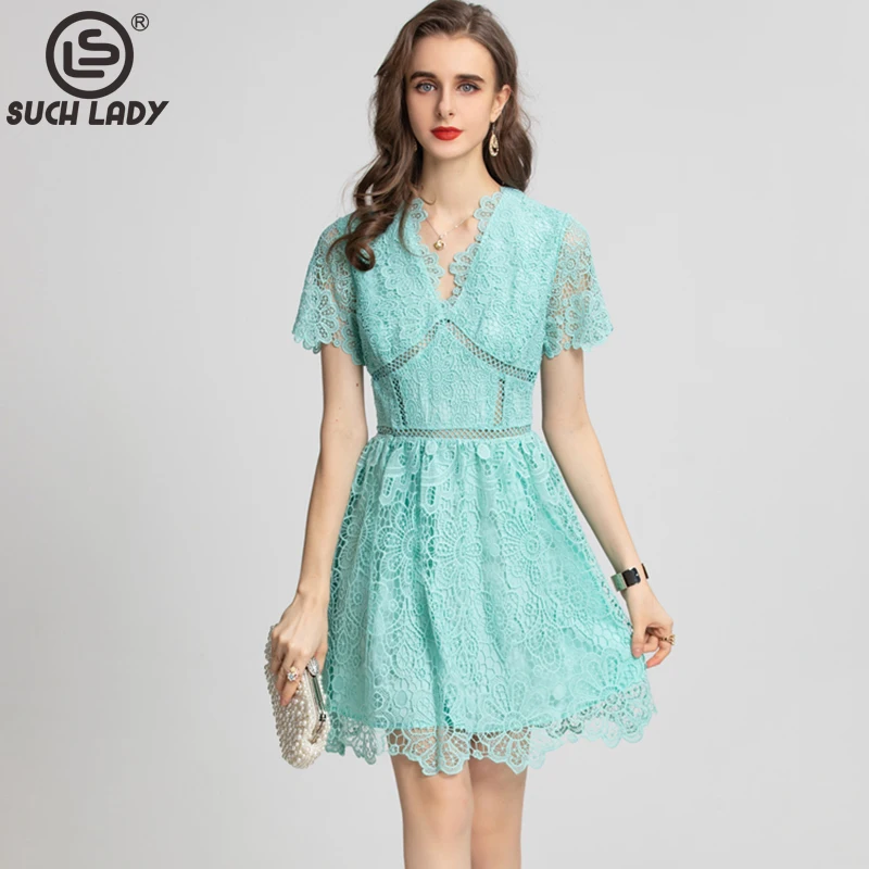 

Женское модельное платье с V-образным вырезом, элегантные модные платья мини с кружевом