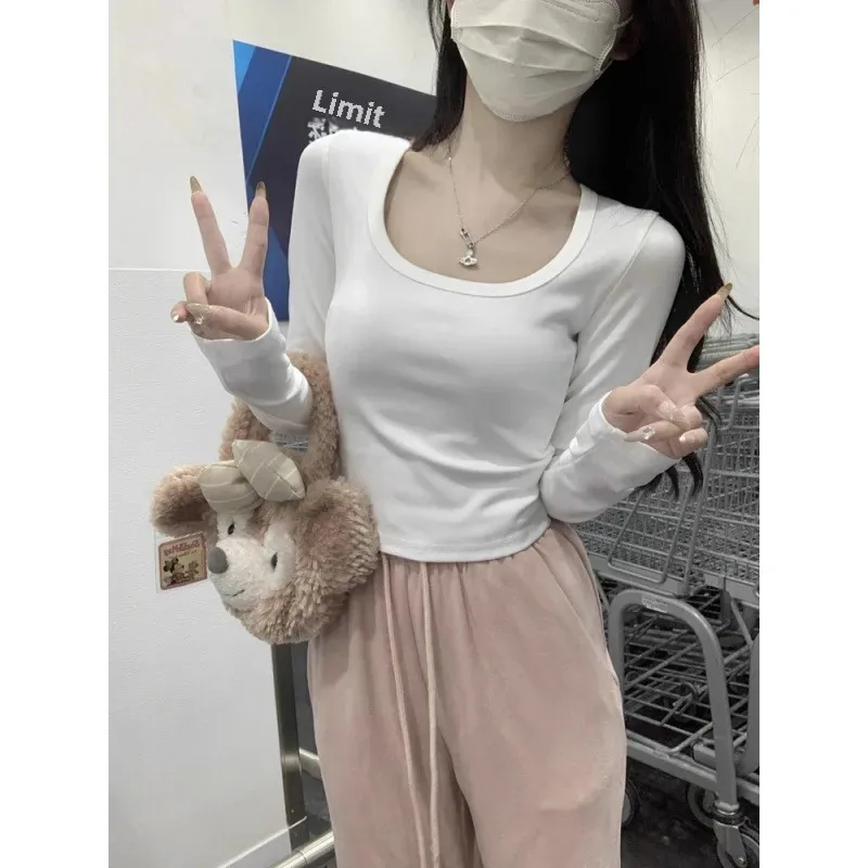 Pure Desire Эстетическая белая футболка с длинными рукавами для женщин Осенняя