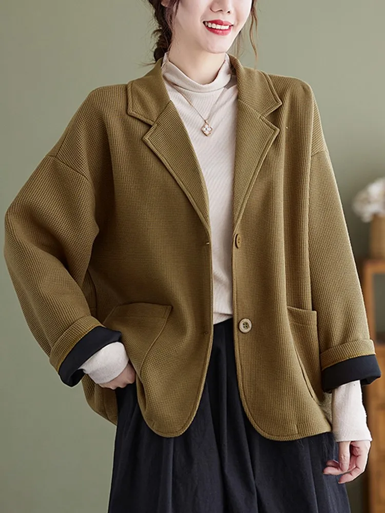 

Women Casual Tailored Jackets New Arrival 2022 Autumn Korean Style Solid Color All-match Loose Ladies Long Sleeve Coats B2081