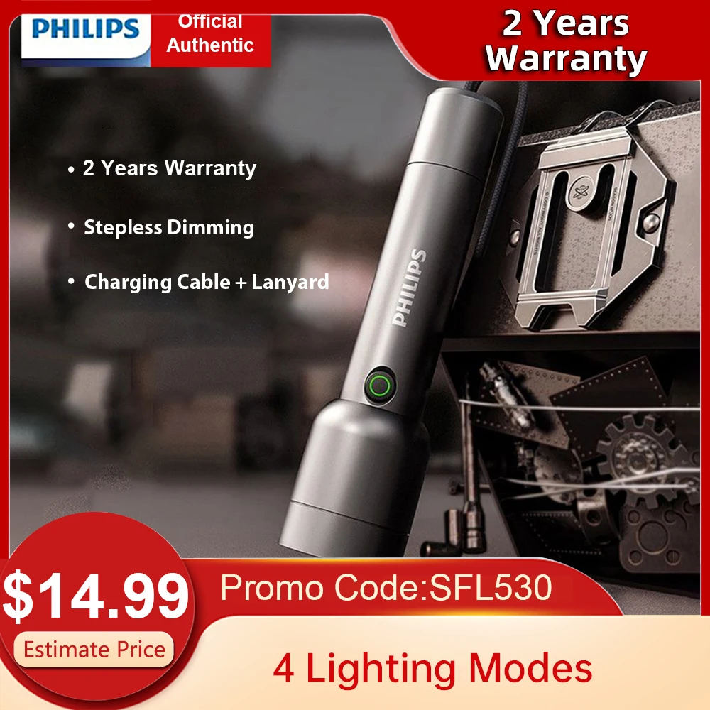  Philips Outdoor LED Rechargeable Flashlight Portable Powerful Bright Flashlights Camping Lamp for Outdoor Hiking Self Defense 