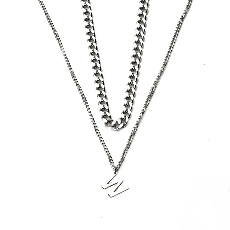 No fading titanium W letter double-layer necklace personality simple clavicle chain cool all-match for men and women |