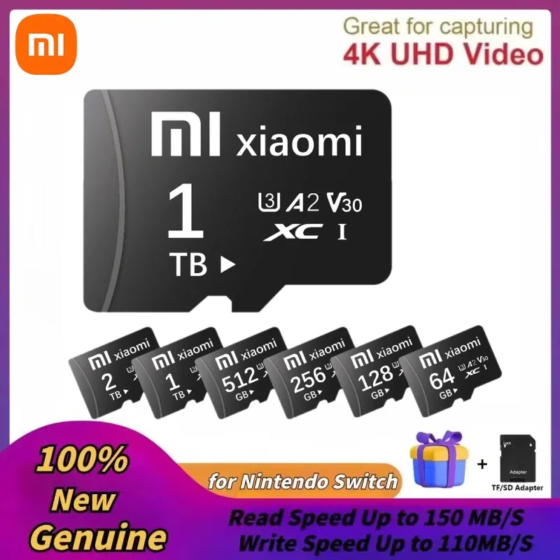 Xiaomi 100% оригинальная карта памяти V30 A2 2 ТБ SD-карта 512 ГБ Высокоскоростная Micro TF SD 256G