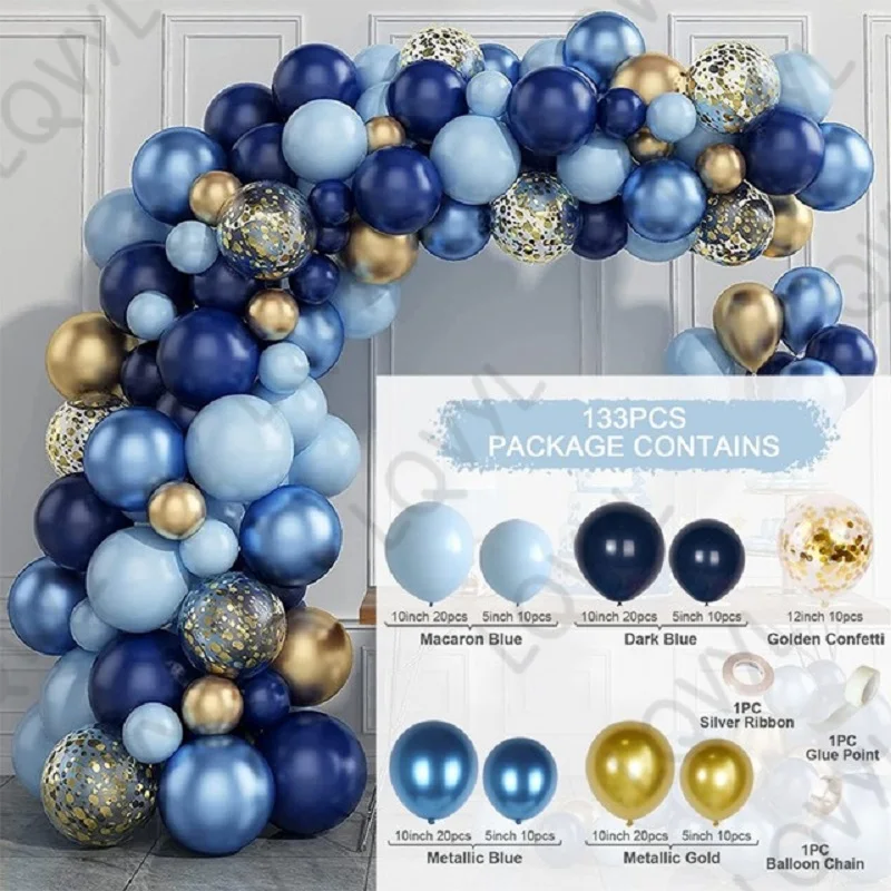 

Blue Metallic Balloons Garland Kit Gold Confetti Ballon Arch Kids Birthday Party Decoration Wedding Baby Shower Air Globos