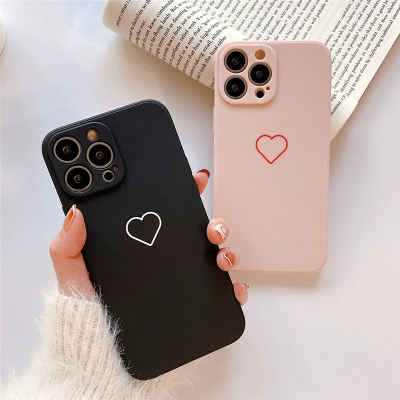 

Creative Matte Cute Love Heart Female Girl Soft Case For Iphone 11 12 13 Pro Max 7 8 Plus Xr X Xs Se 2020 Anti-drop Cover Fundas