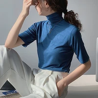 high neck bottoming shirt womens spring 2022 new solid color five point sleeve half sleeve top short sleeved t shirt