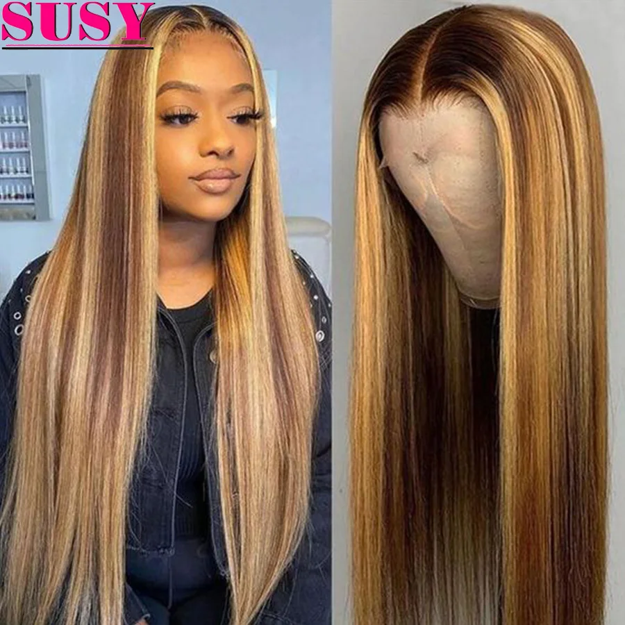 

Highlight Wig Human Hair Straight Lace Front Wigs For Woman Human Hair 13x4 HD Lace Frontal Wig 12"-32" Colored Human Hair Wigs