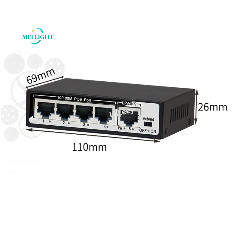 Коммутатор POE 4 + 1 порта 100 м источник питания 250 метров контроль на большие
