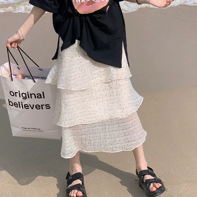 

Skirt Design Sense Mesh Cake Skirt Skirt Female Summer New Style Korean Style High Waist Thin Mid-length Skirt