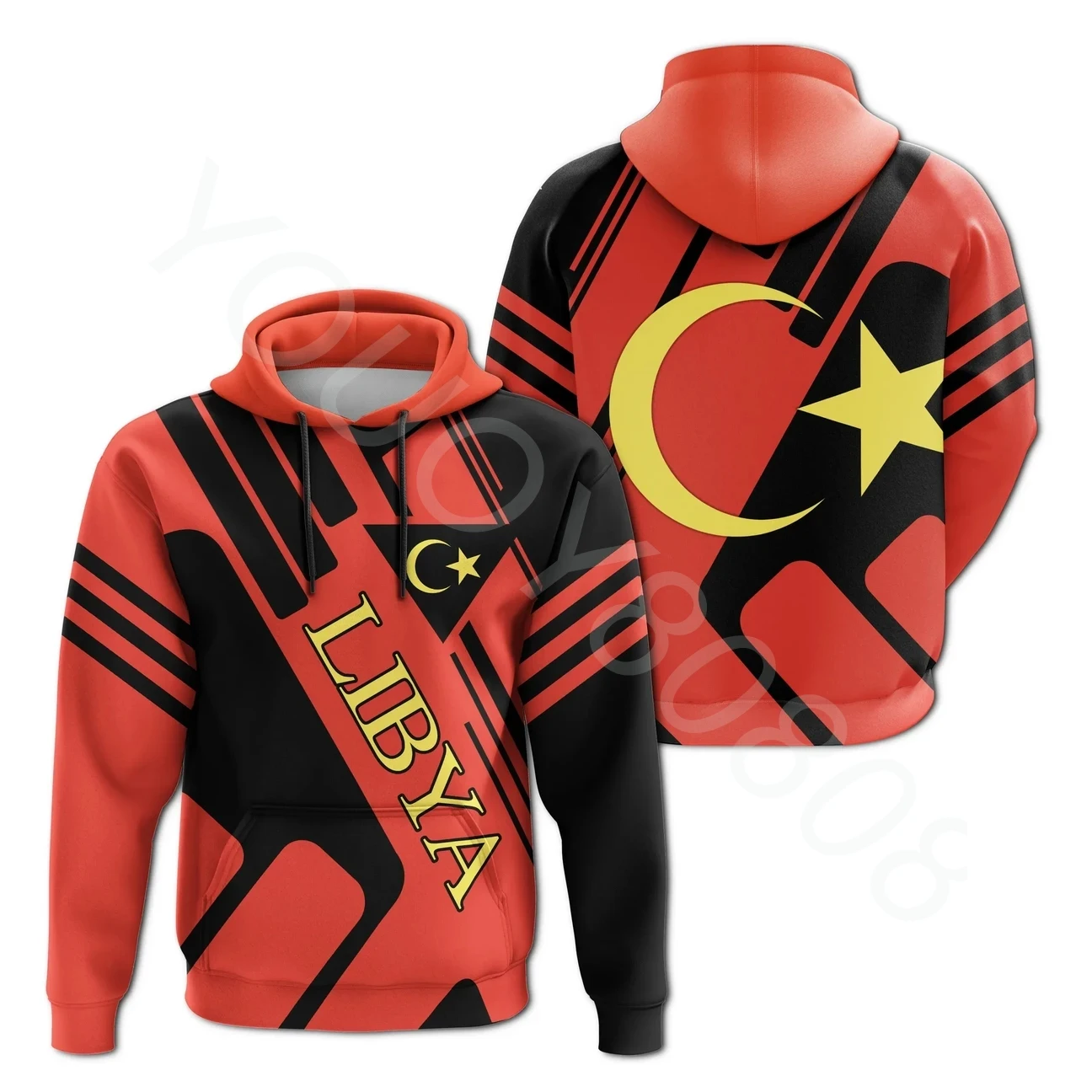 

African Zone Men's Hooded Pullover Sweatshirt Casual Fashion Print Hooded Zipper Libyan Hoodie - Rockie Style