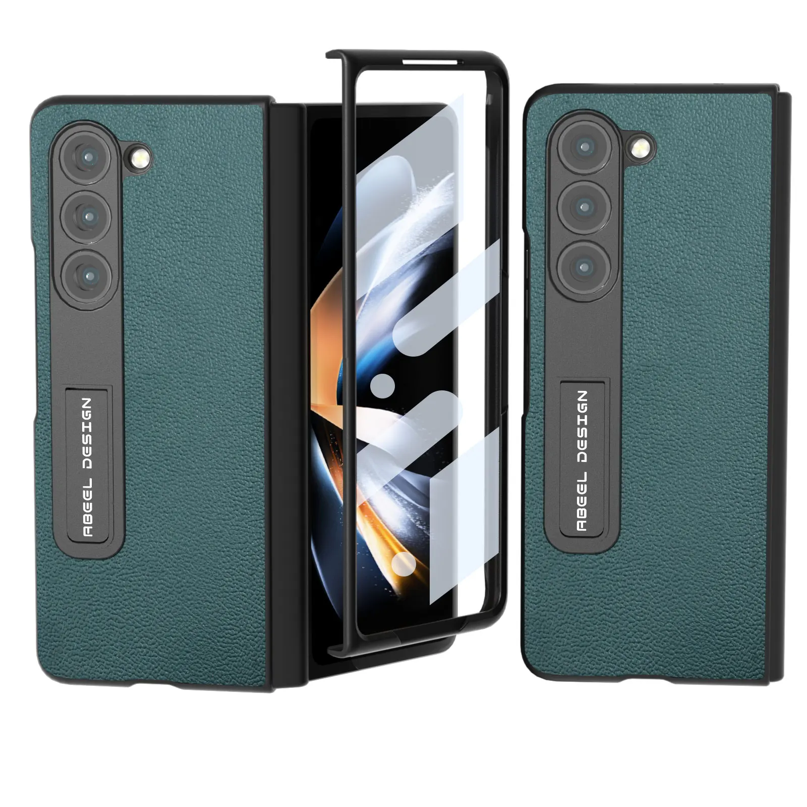 

Чехол из натуральной кожи в стиле ретро с узором страуса для Samsung Galaxy Z Fold 5 4 Fold5, чехол с подставкой и держателем, защитное стекло 9H