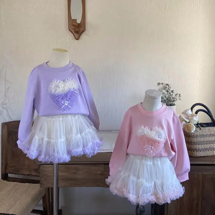 

Retail 2023 New Baby Girls Korea Boutique Sets, Cartoon Long Sleeve Top+ Tutu Skirts. Fashion Suits For Girl 4-8T