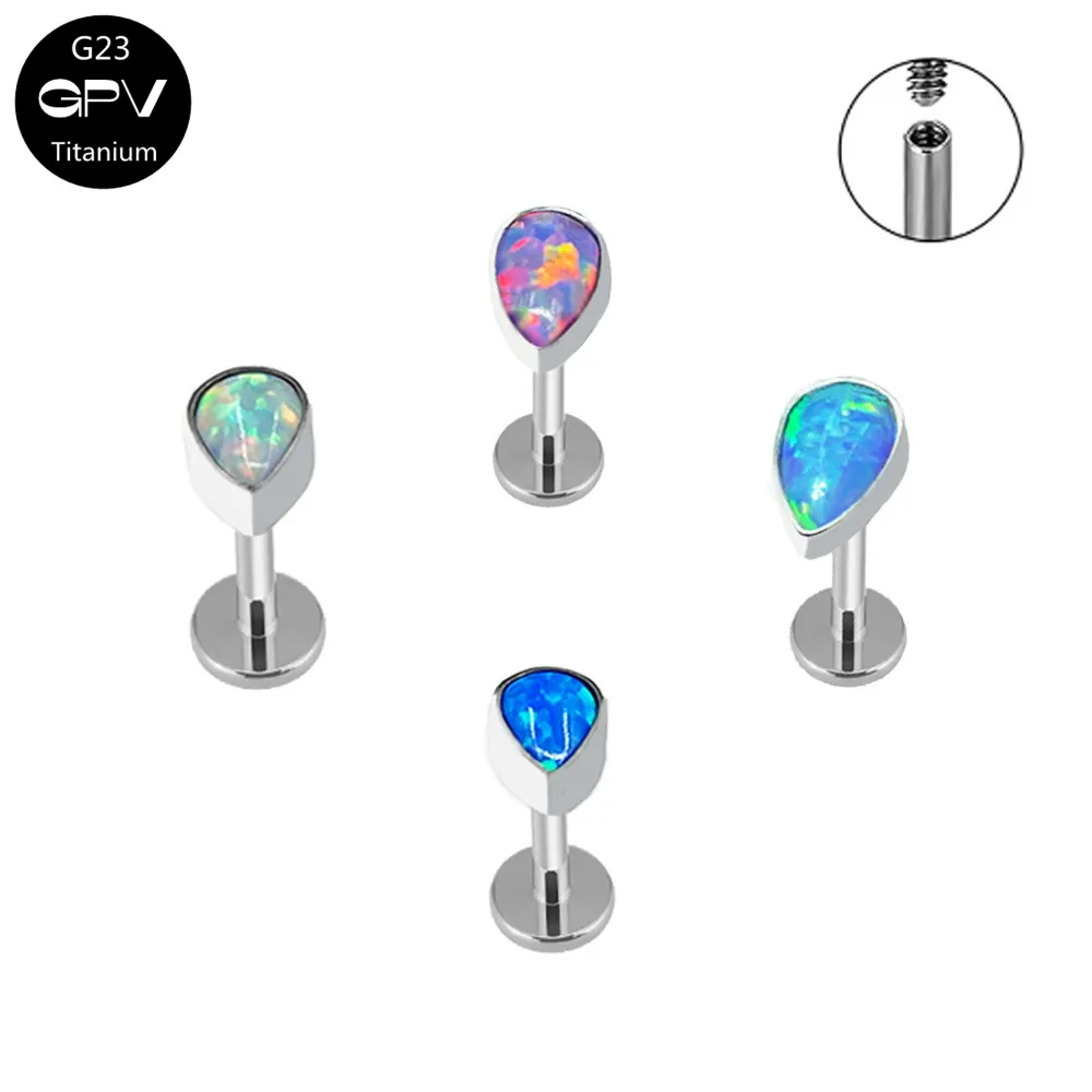 

G23 Titanium Opal Piercing Heart Stud Earrings F136 16G Nose Stud Labret Lip Studs Ear Tragus Helix Cartilage Piercing Jewelry