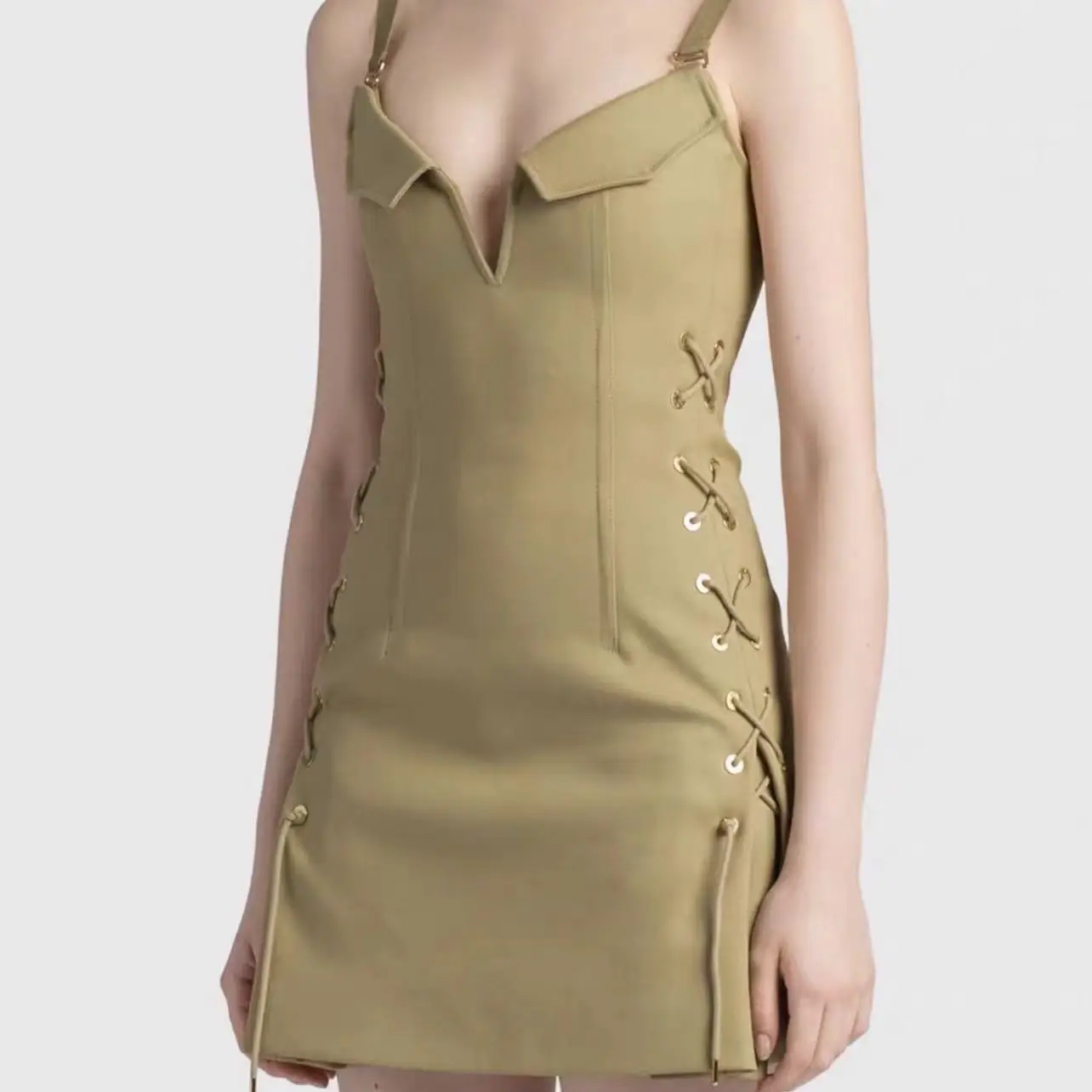 

High Quality Women Clothing 2022 Summer White Black Army Green Bodycon Sleeveless Stretchable Mini Dress