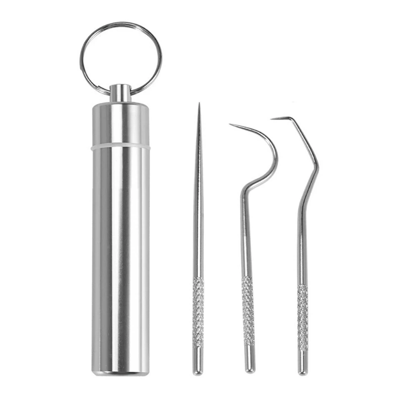 

Toothpick Portable In-depth Cleaning Keychains Stainless Steel Bag Pendant 3 Pcs