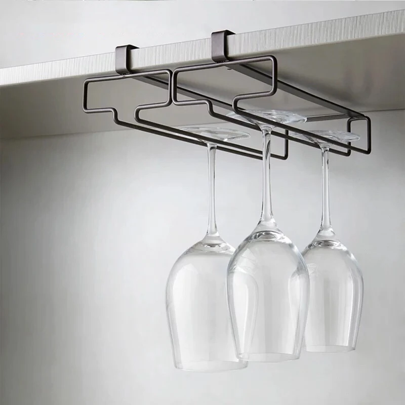 

Set Of 2 Wine Glass Holder Under Cabinet Hanging Glass Rack Free Punch Stemware Rack Kitchen Organization, Brown