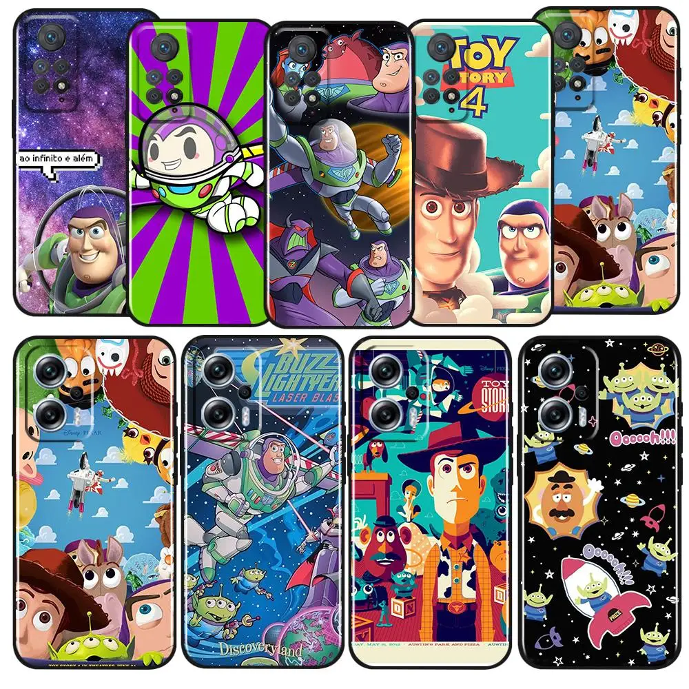 

Disney Toy Story Cute For Xiaomi Redmi Note12 Pro Plus 11 11T 10 9 8 Pro 5G 4G Silicone Soft Shockproof Black Phone Case
