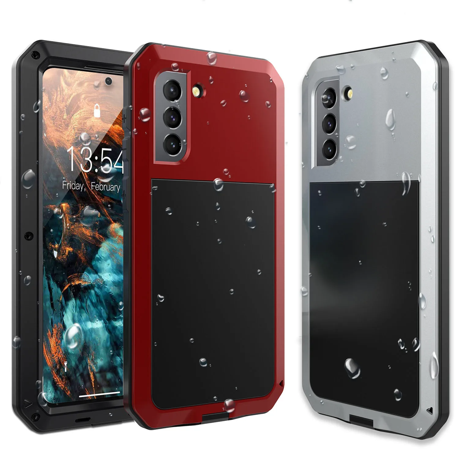 

R-JUST Heavy Duty Metal Aluminum Tank Case Cover For Samsung Galaxy S21 Plus Ultra