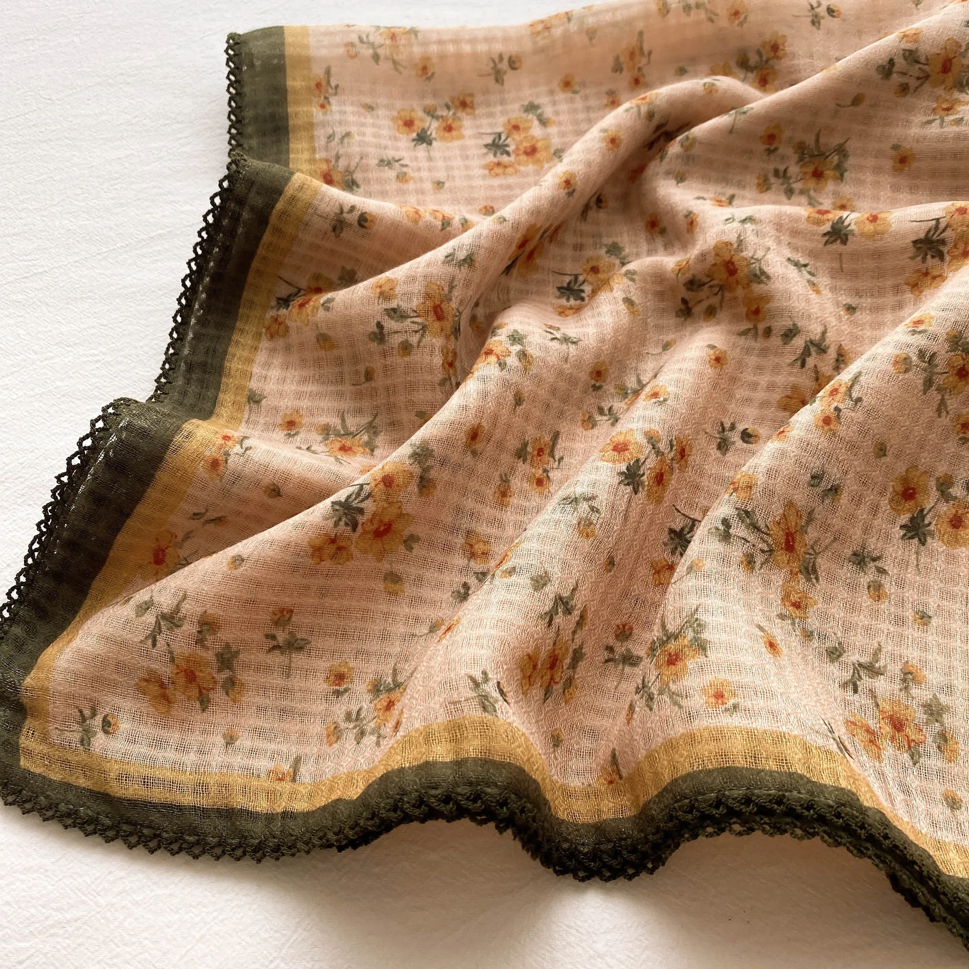 Женский хлопковый льняной шарф с принтом 90x90 см |