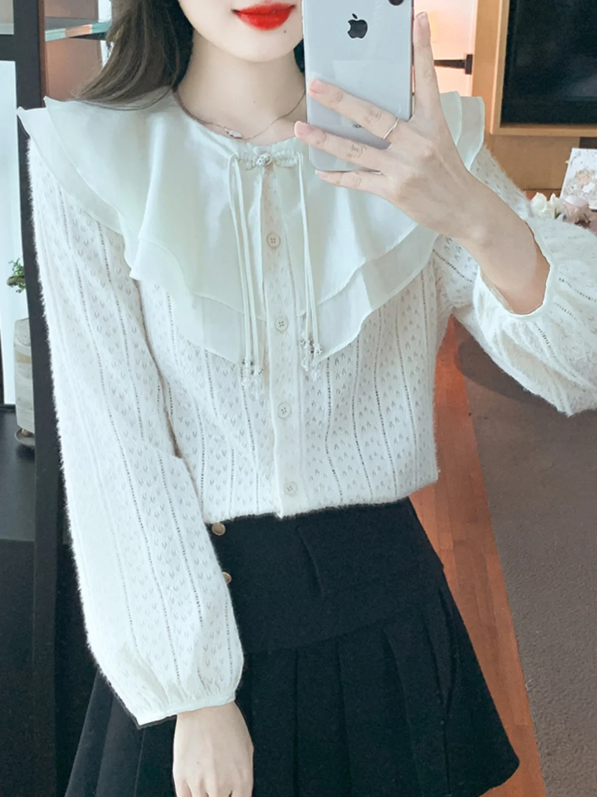 2024 новые французские шифоновые рубашки с кукольным воротником и длинными