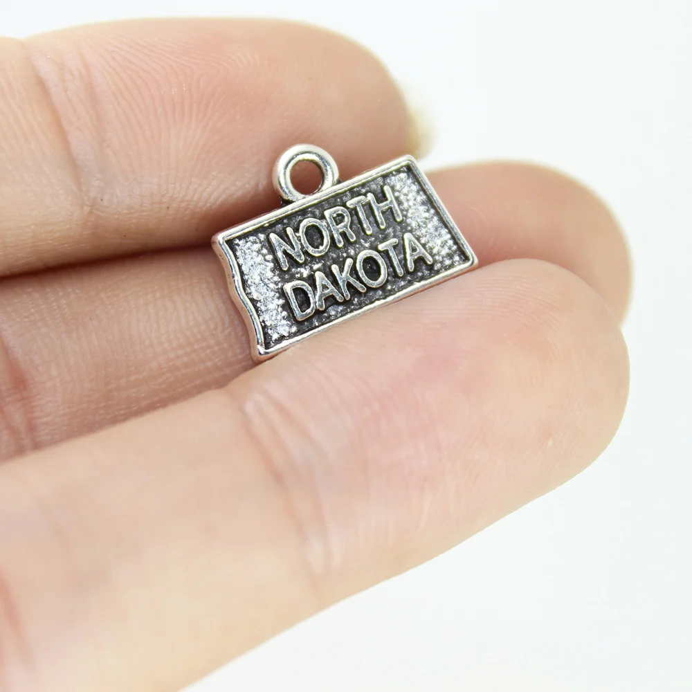 

15Pcs/Lot 16*11mm Map Charm Antique Silver Tone 2Sided NORTH DAKOTA State Pendant For Necklace Earring Diy Jewelry Making