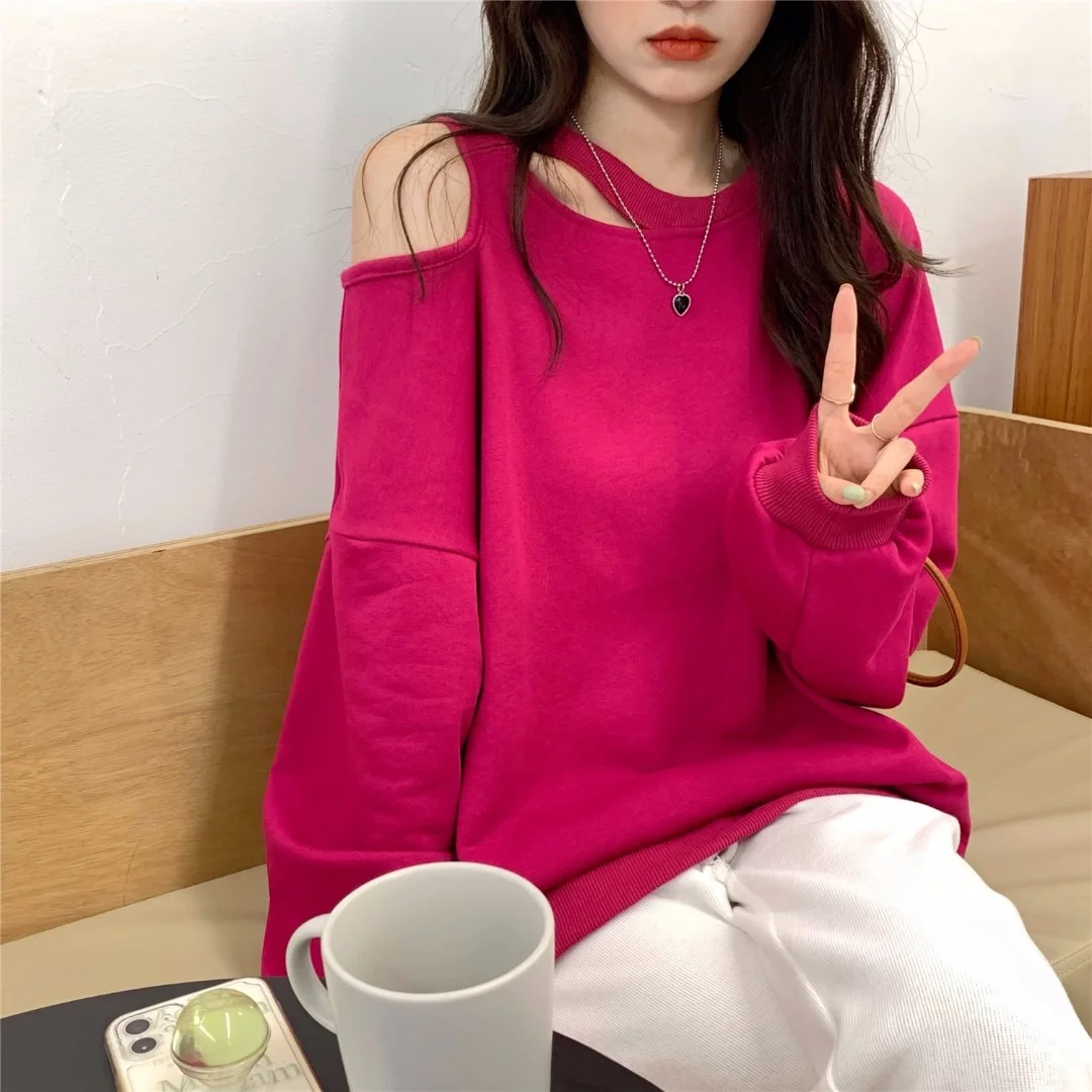 

2023 Autumn long sleeve thin Sweatshirt Harajuku Gothic sexy hole solid Hoodies Women korean casual oversized Hoodie y2k clothes