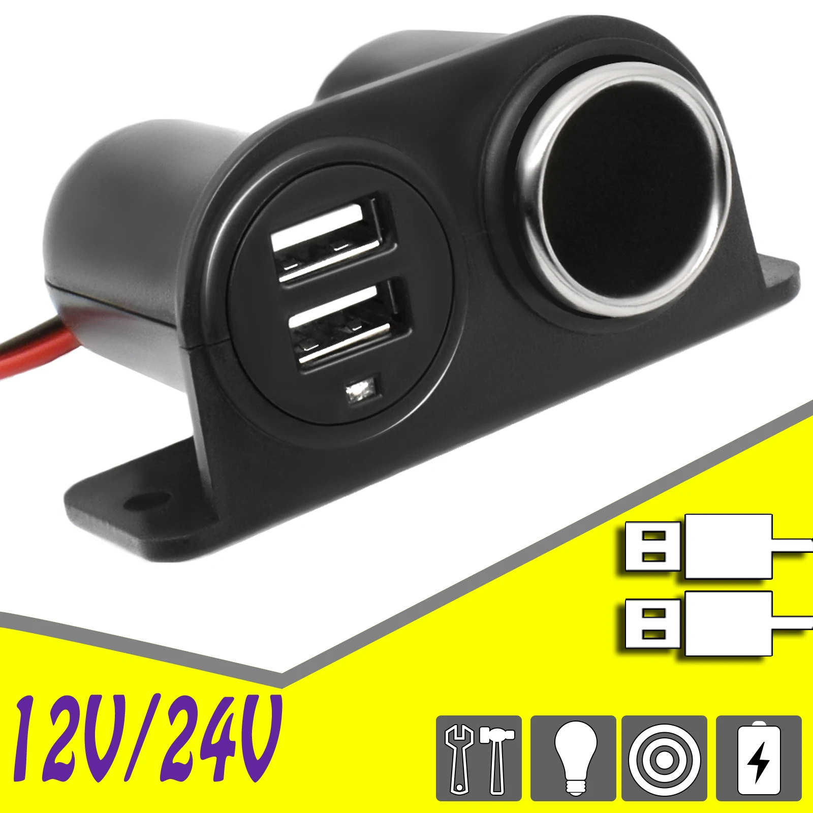 

12V 24V Car Charger Socket Cigarette Lighter Outlet Splitter Dual USB Charger Waterproof Power Socket Adapter For Huawei Xiaomi