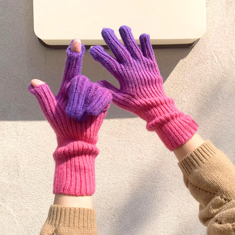 

Трикотажные зимние перчатки женские мужские толстые перчатки для сенсорного экрана с градиентом цвета для катания на лыжах на открытом воздухе велосипедные перчатки модные перчатки с закрытыми пальцами